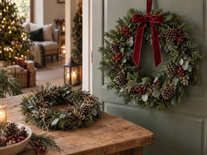 Crocheted wreaths and table runners
